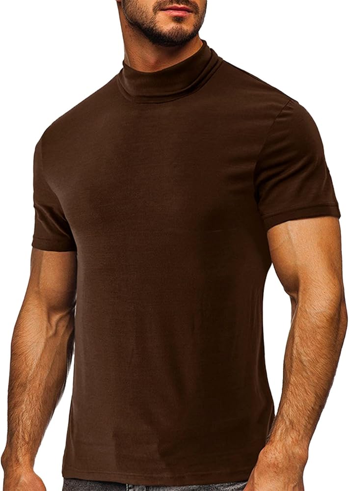 メンズウェア 8G MOCK NECK SH IRT -CHOCOBROWN/BLACK- Mens Mock Turtleneck Shirts Short Sleeve Solid Color T-Shirts